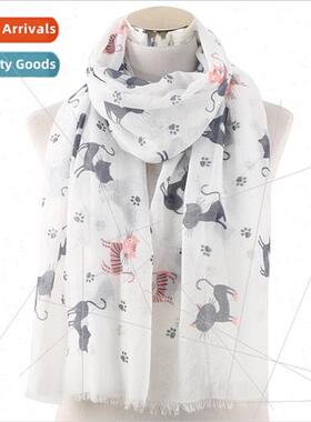 New Cat Footprint Print Pattern Scarf Outdoor Casual Scarf L