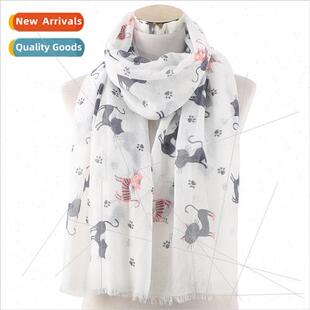 New Cat Footprint Print Pattern Scarf Outdoor Casual Scarf L