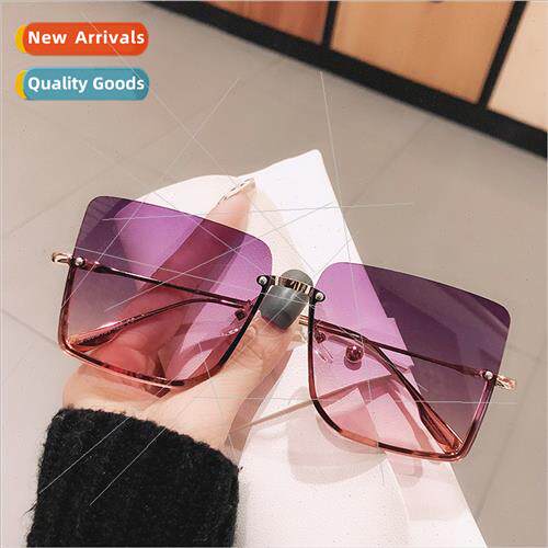 Sunglasses female ins large face square half frame cut edge