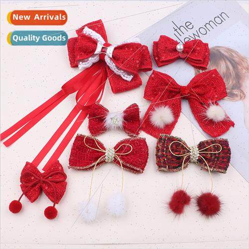 diy children new year hair accessories big red bow hair clip