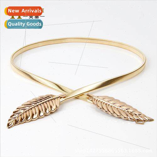 Europe Fashion Leaf Pair Buckle Metal Waist Chain Women Deco