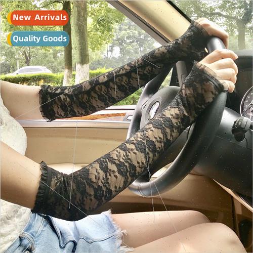 Summer Sleeves Women Long Half Finger Lace Gloves Black Driv