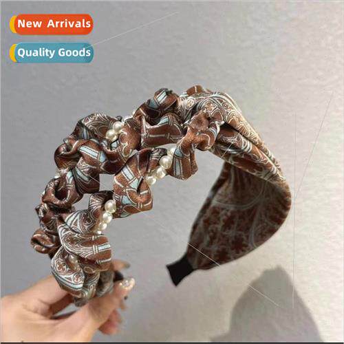 Abstract satin print cross head wrap face wide  hair card he