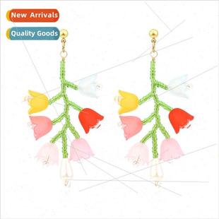 handmade rice beads Korean flower fresh beaded earrin small