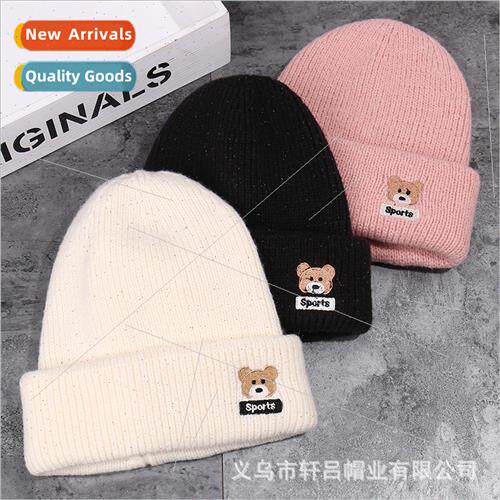 Embroidery bear wool cap female Autumn winter warm knted hat