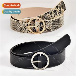 Snake Pattern Round Imati Belt Buckle Basic Women Hundred