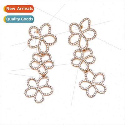 New exaggerated multi-layer hollow flowers wh colored diamon