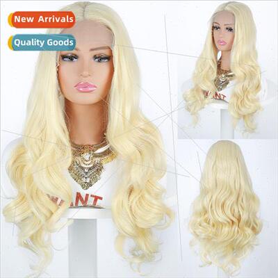 Wigs Women Europe Blonde Medium Wavy Long Curly Hair Front L