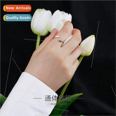 S925 lver Korea Wave Ring INS mple Hundred Open Ring