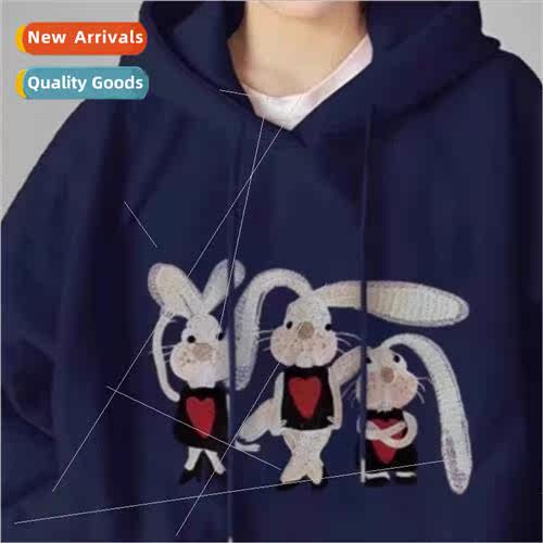 Korean college cartoon rabb print hooded sweater fall winter
