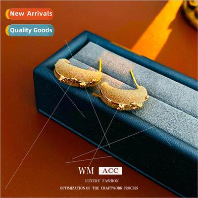 lver needle flocking C-shaped metal star earrings retro mini