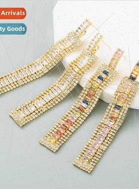 Ins Europe creative geometric long wider earrings copper gol