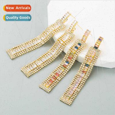 Ins Europe creative geometric long wider earrings copper gol