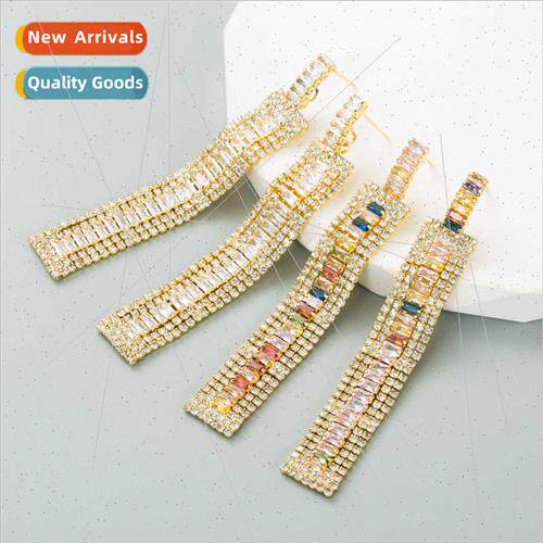 Ins Europe creative geometric long wider earrings copper gol