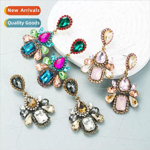 Europe new earrings female color rhinestone flowers accessor