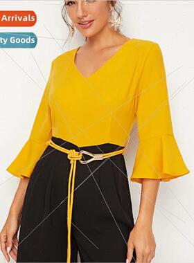 Fluorescent Yellow Eight Loops Two Strands Rope Knot Peplum