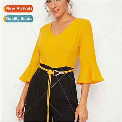 Fluorescent Yellow Eight Loops Two Strands Rope Knot Peplum