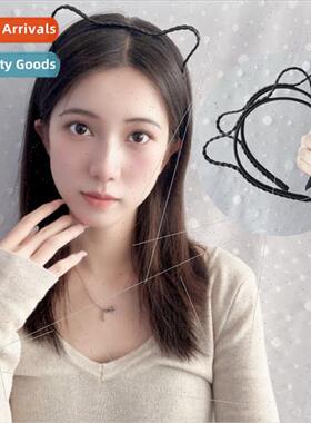 Wig female handmade hair braid black pigtails cat ears headd