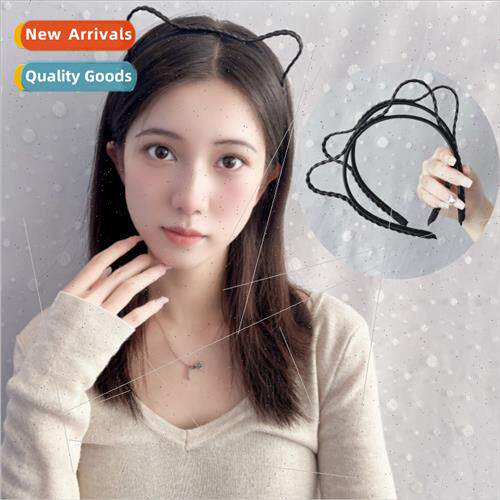 Wig female handmade hair braid black pigtails cat ears headd