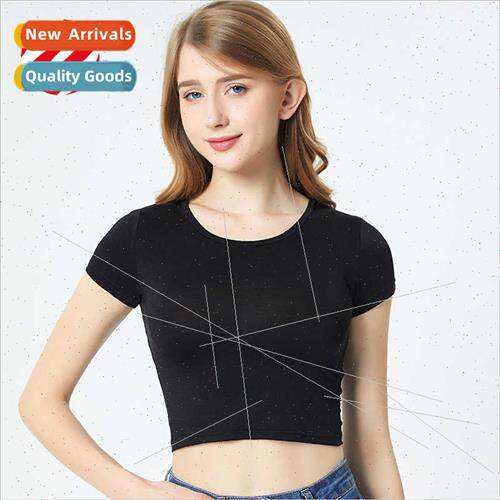 Summer silk stch short-sleeved t-shirt solid color sexy nave