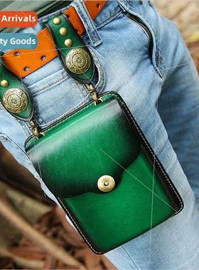 Japan Cowhide Handmade Shaped Men Waist Bag Can ngle Shoulde