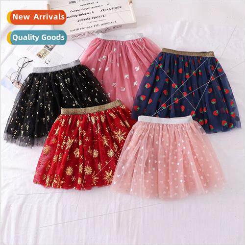 Half-body skirt mesh pleated princess skirt 2023 new girls f