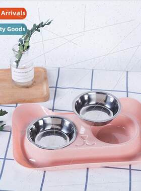 Japanese new meow type dog bowl stainless steel double bowl