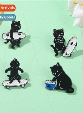 Sporty ttle Black Cat Brooch Metal Badge Pin Costume Jewelry