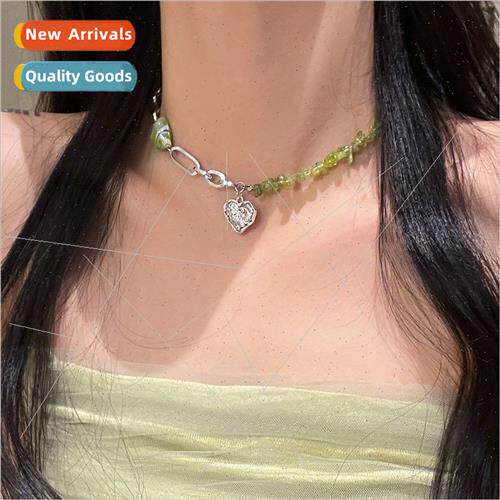 Summer splicing gravel heart necklace female ins hip-hop tid