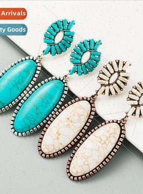 Fashion new turquoise earrings female compose gold antique p