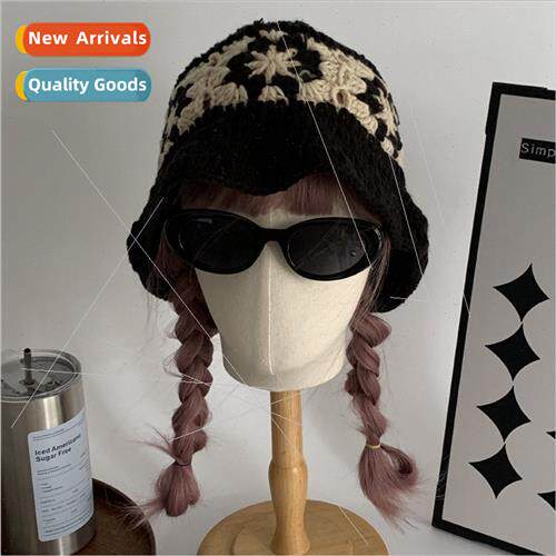 Korean niche striped autumn winter warm wool cap show face s