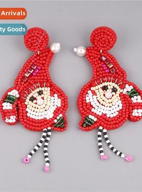 Christmas earrings new handmade knted rice beads strung quir