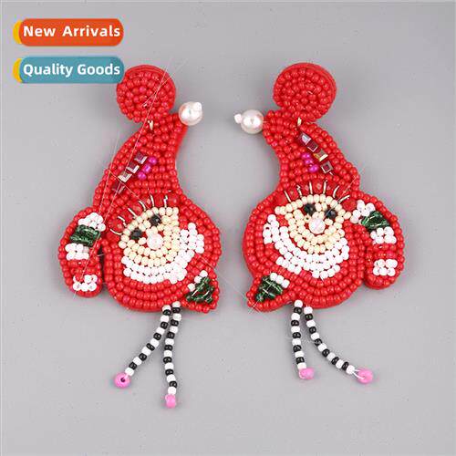 Christmas earrings new handmade knted rice beads strung quir