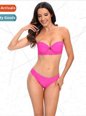 2024Europe Backless Bikini Solid Color Black Hard Shell Bag