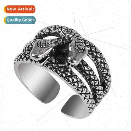Zodiac double snake cross ring men index finger ring punk ti