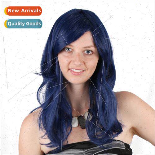 Wigs Ms. blue oblique bangs big wave long curly wig Europe w