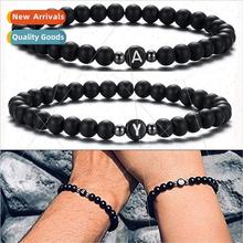 6MM black frosted imation obsidian beads 26 letters bracelet