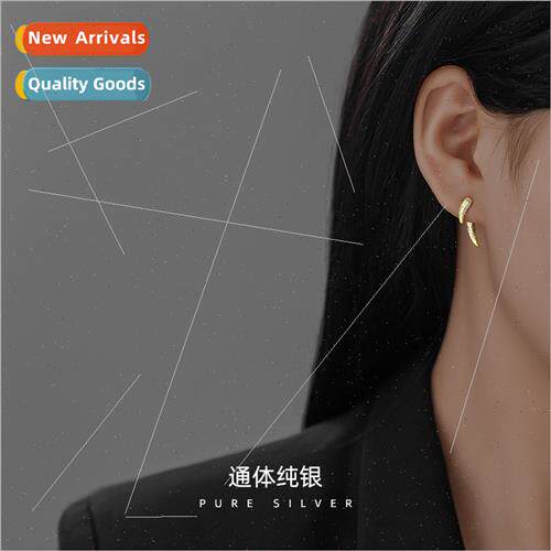 S925 silver Korea simple line earrings female row diamond do