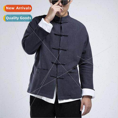2023 spring summer new Chinese men cotton linen solid color