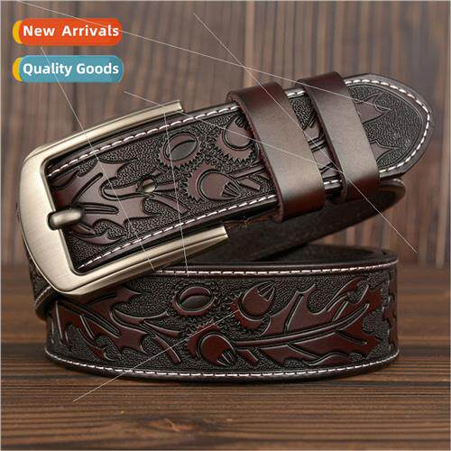 Carved craft men cowhide belt fashion embossed jeans belt le