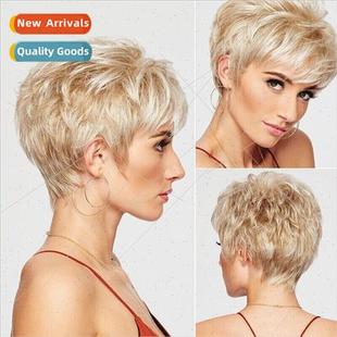 fluffy oblique blonde women dye hair wig short Europe bangs