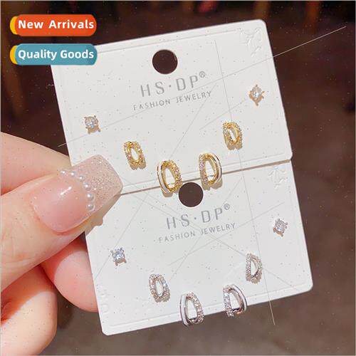 Fashion simple oval earrings combination s925 silver pin nic