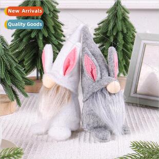 New Easter Pink Ears Plaid Bunny Gnome Doll Figurine Home De