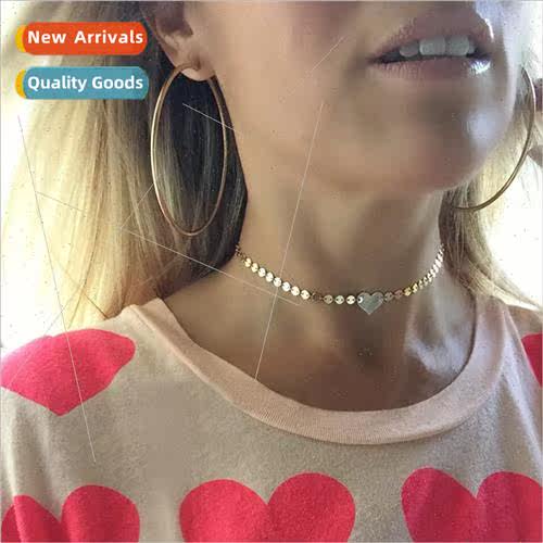 Europe fashion jewelry simple metal peach heart necklace fem