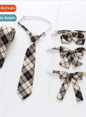 JK Bowtie Student Shirt Unim Beige Between Black Check Bowti