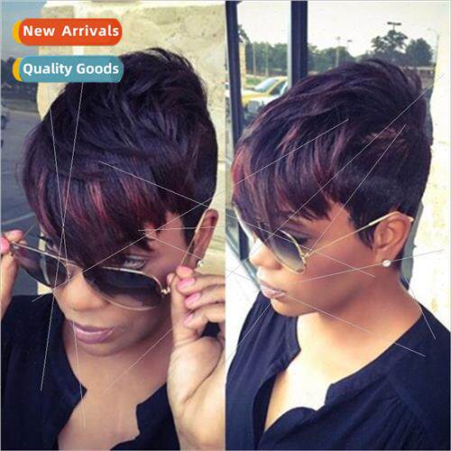 Europe wigs 适用women short hair burgundy gradient hairhigh