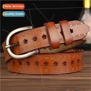 hollow casual cowhide ladies breath belt Europe
