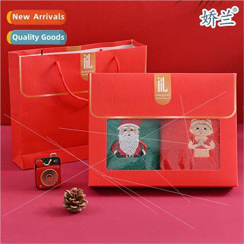 Christmas gift towel cotton face towel 2pcs gift box red san