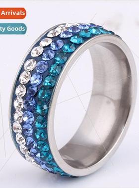 Europe new fashion ladies ring 8mm three rows diamonds gradi