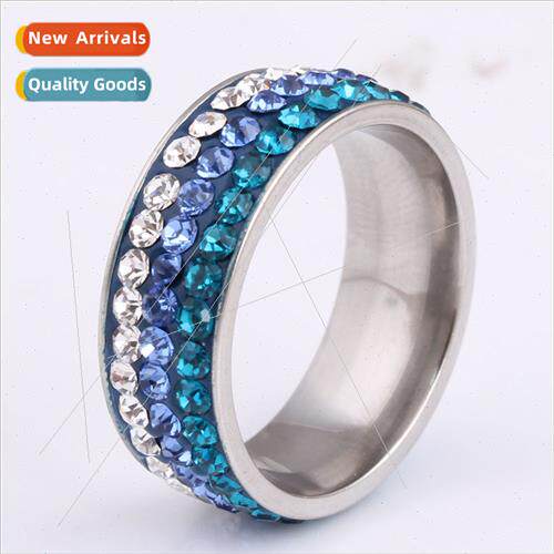 Europe new fashion ladies ring 8mm three rows diamonds gradi